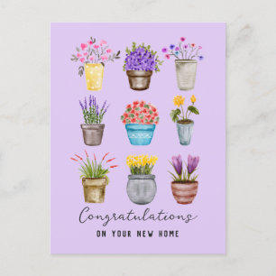 Postal Felicidades Hogar Nuevo Flores Envasadas Elegantes