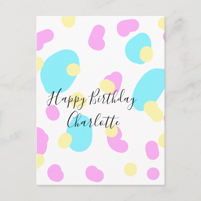 Postal Felicidades niños formas abstractas rosa azul amar (Anverso)