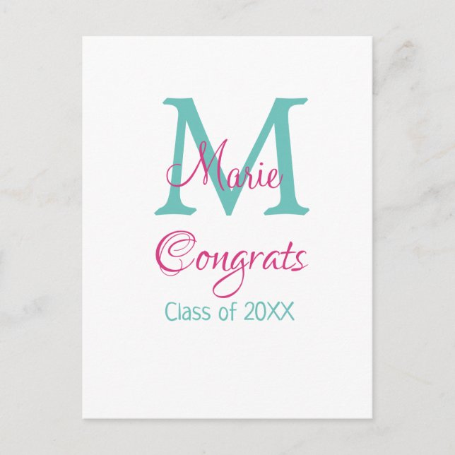 Postal Felicidades por el nombre del graduado monograma a (Anverso)