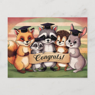 Postal Felicidades por la graduación animales lindos vint