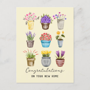 Postal Felicidades por tu nuevo hogar Plantas en macetas 