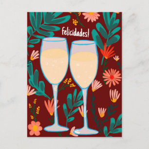 Postal Felicidades Sparkling Wine Champagne Floral Cheers