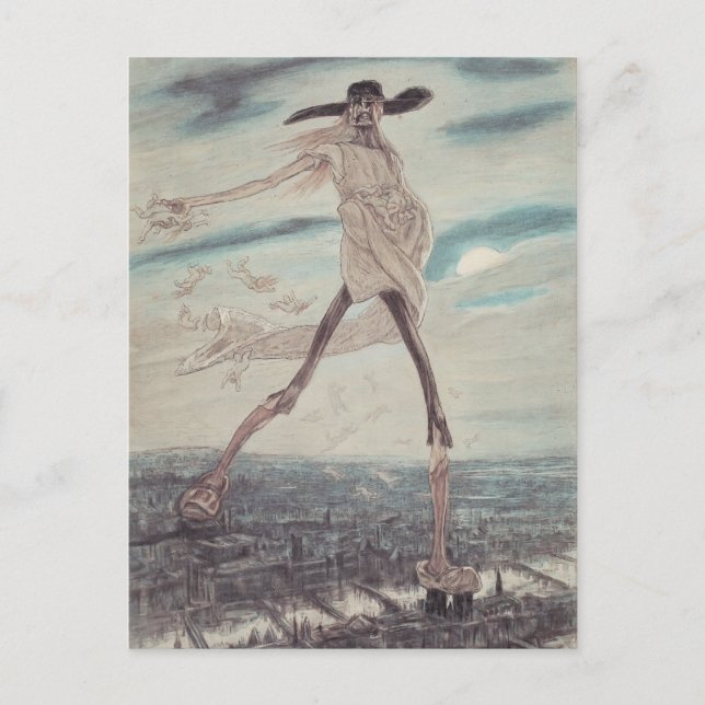 Postal Felicien Rops: El Satánico. Satan Sowing Tares (Anverso)
