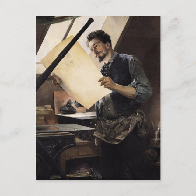 Postal Felicien Rops en su estudio (Anverso)