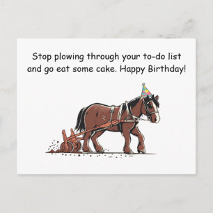 Postal Felicitación de cumpleaños divertida con caballo a