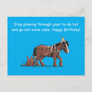 Postal Felicitación de cumpleaños divertida con caballo a