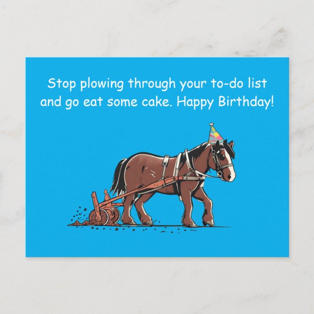 Postal Felicitación de cumpleaños divertida con caballo a (Anverso)