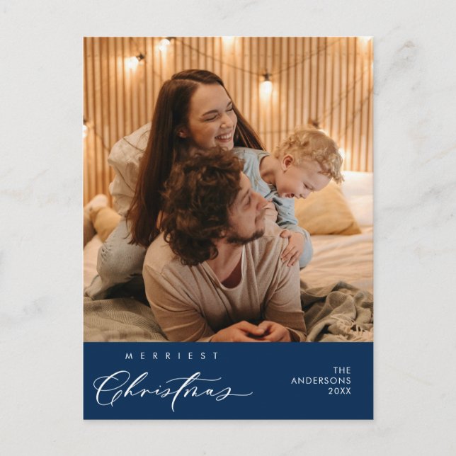 Postal Felicitación de Feliz Navidad Familia Foto (Anverso)