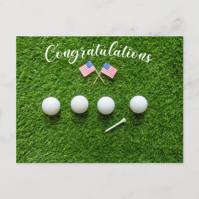 Postal Felicitación de golf para golfista americano con b (Anverso)