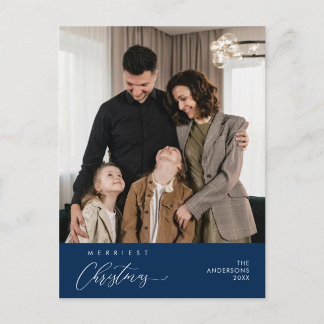Postal Felicitación de Navidad más alegre foto de familia (Anverso)