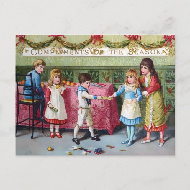 Postal Felicitación de Navidad para niños victorianos (Anverso)