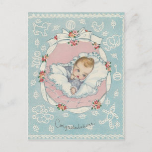 Postal Felicitaciones a la bebé vintage