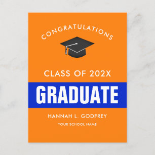 Postal Felicitaciones a naranja y a Blue Graduation