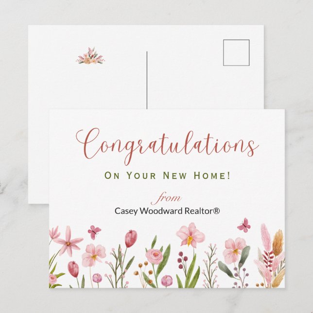 Postal Felicitaciones Agente Inmobiliario Flores Rosas Pe (Anverso / Reverso)