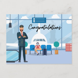 Postal Felicitaciones al piloto con fondo de aeropuerto