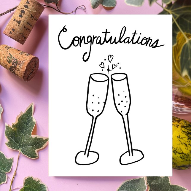 Postal Felicitaciones Champán Brindis Boceto Garabato (Congratulations Champagne Cheers Sketch Doodle Wedding Engagement Anniversary Postcard
)