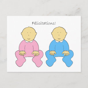 Postal Félicitaciones Chico y Chica de los gemelos france