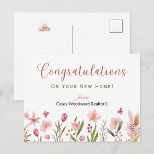Postal Felicitaciones Corredor Inmobiliario Flores Rosas 