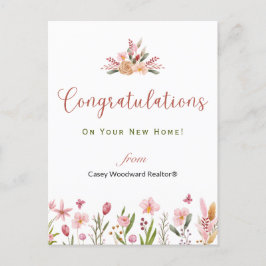 Postal Felicitaciones de Agente Inmobiliario con Flores P