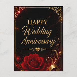 Postal Felicitaciones de Aniversario de Boda en Marco Roj