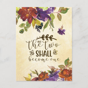 Postal Felicitaciones de boda Biblia Dos se convertirán e