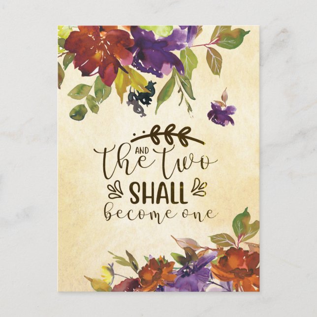 Postal Felicitaciones de boda Biblia Dos se convertirán e (Anverso)