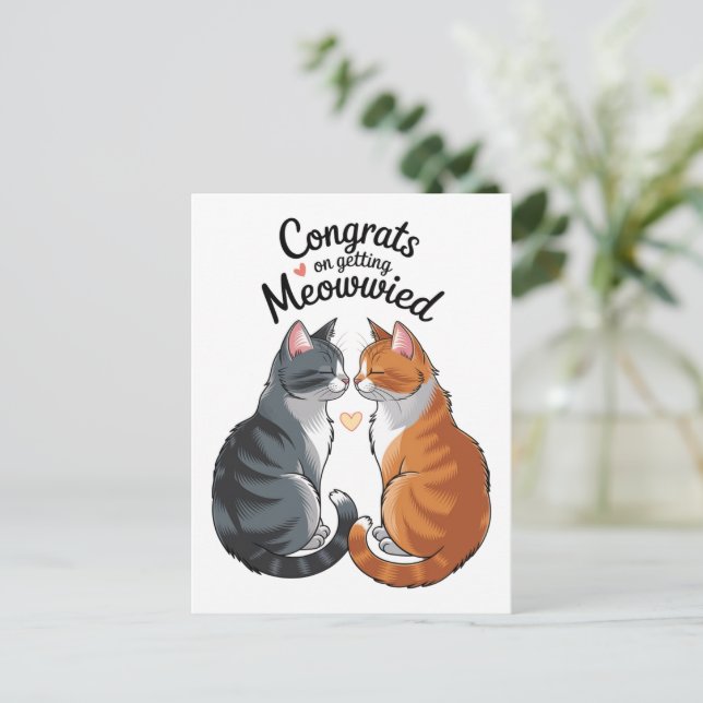 Postal Felicitaciones de boda para amante de gatos lindos (Anverso de pie)
