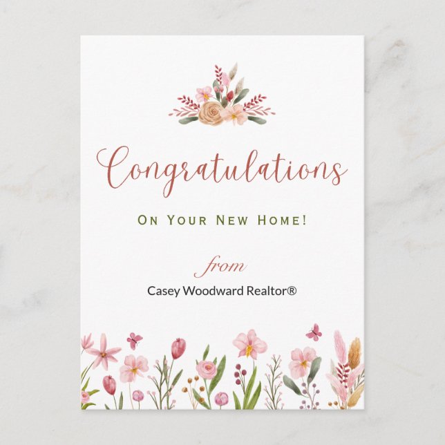 Postal Felicitaciones de Realtor con Flores Personalizada (Anverso)