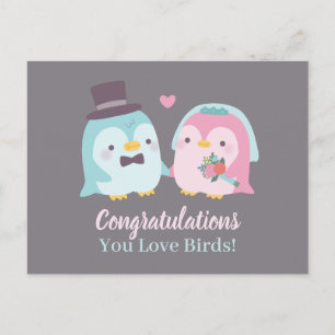 Postal Felicitaciones divertidas de boda Pingüinos pájaro