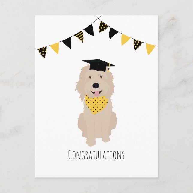Postal Felicitaciones Doodle Dog Graduation Cap (Anverso)