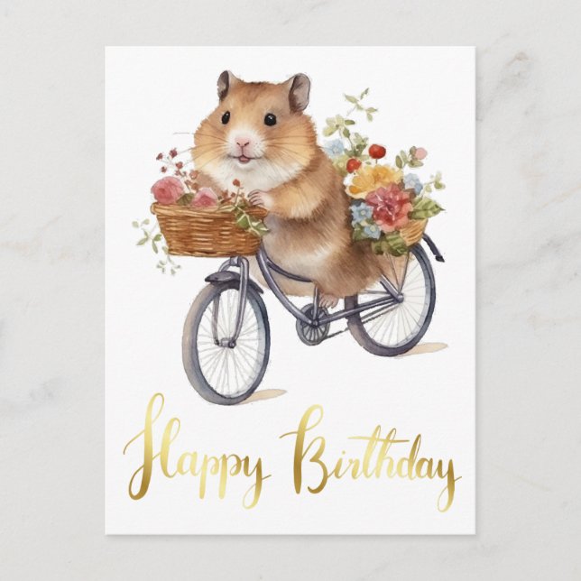 Postal Felicitaciones Flores de Hámster Cute Personalizad (Anverso)
