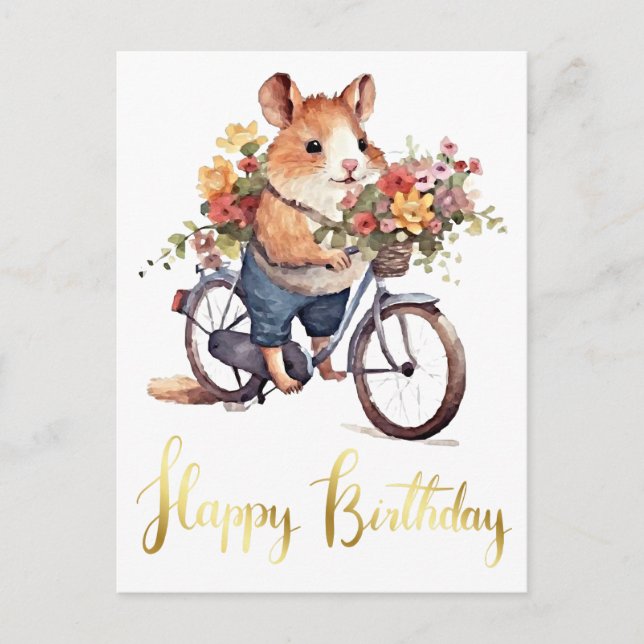 Postal Felicitaciones Flores de Hámster Cute Personalizad (Anverso)