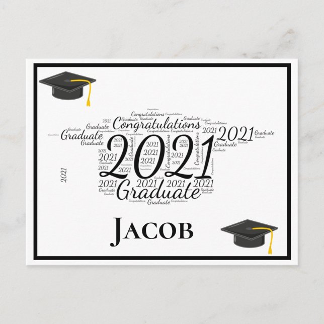 Postal Felicitaciones Graduado 2021 Word Art (Anverso)