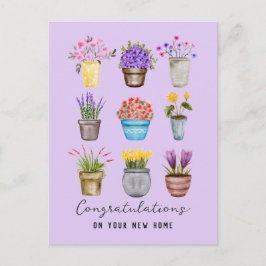 Postal Felicitaciones Hogar Nuevo Flores En Macetas Elega