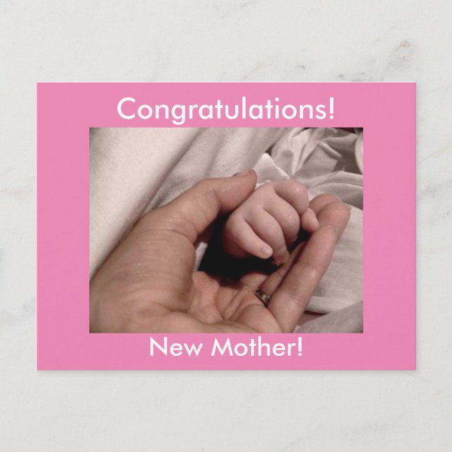 Postal Felicitaciones Nueva madre y niña rosa (Anverso)