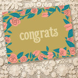 Postal FELICITACIONES Personalizado Floral de marco de ro<br><div class="desc">¡La mano le hizo una tarjeta de felicitación de marco subió! Personalizar con tu propio texto o cambia los colores. Perfecto para un boda,  compromiso,  nuevo trabajo,  nueva casa u otro hito. Revisa mi tienda por muchos más colores y diseños o hazme saber si quieres algo personalizado!</div>