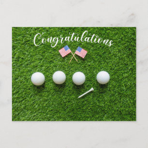 Postal Felicitaciones por golf americano con bandera 