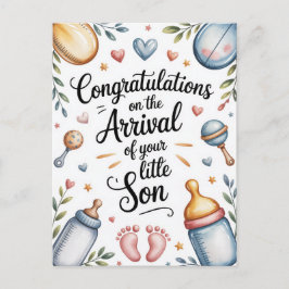 Postal Felicitaciones por Niño Recién Nacido Acuarela