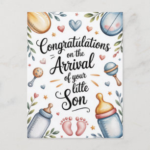 Postal Felicitaciones por Niño Recién Nacido Acuarela