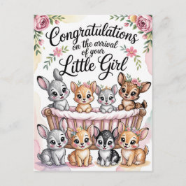 Postal Felicitaciones por Nueva Bebé Niña con Animales de