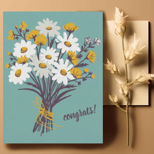 Postal FELICITACIONES Ramo de Daisy Floral Bonito Persona (Simple postcard with wildflower daisy bouquet - perfect as a congratulations card)