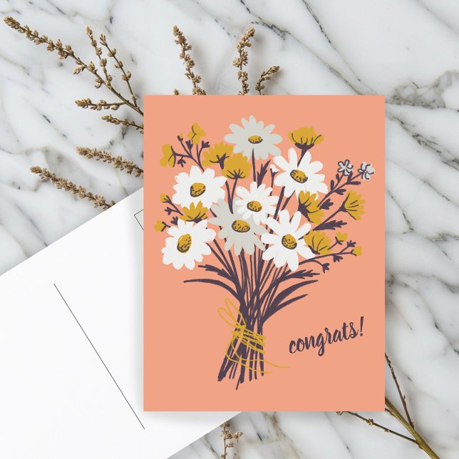 Postal FELICITACIONES Ramo de Daisy Floral Lindo Personal (CONGRATULATIONS Daisy Bouquet Floral Cute Custom Postcard
)