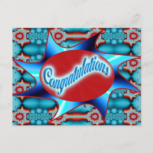 Postal felicitaciones rojas turquesas (Anverso)