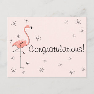 Postal "Felicitaciones!" rosada de Flamingo