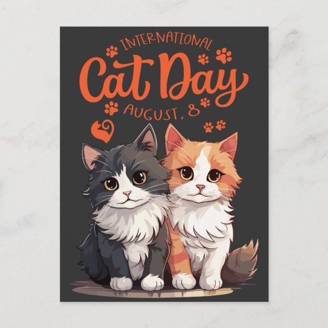Postal “Feline Friends Celebrate International Cat Day” (Anverso)