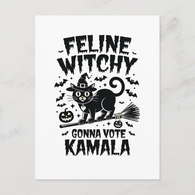 Postal Feline Witchen votará Kamala Halloween (Anverso)