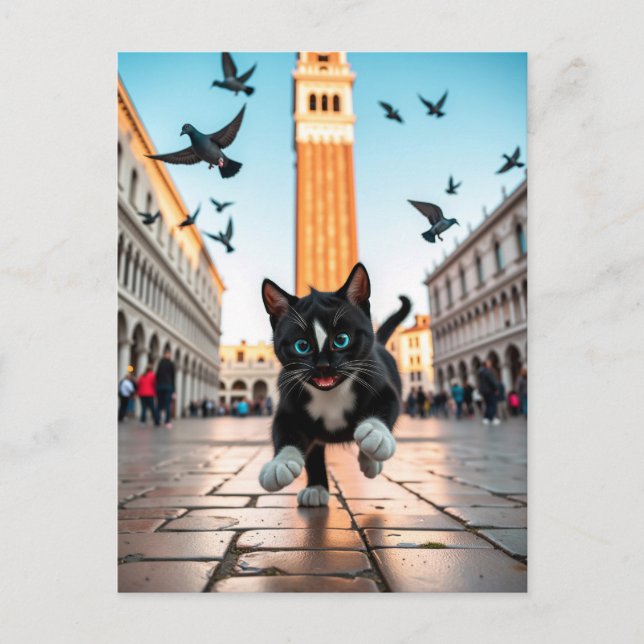 Postal Felini vs. Pigeons: Una Chase Veneciana (Anverso)