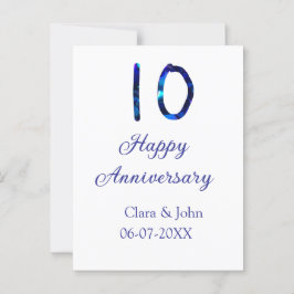 Postal Feliz 10º aniversario brillo azul añadir nombre fe
