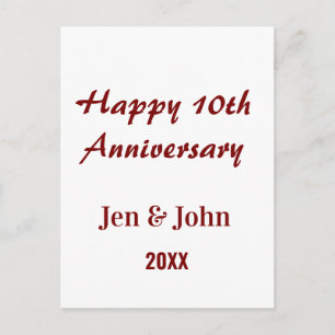 Postal Feliz 10º aniversario de bodas nombre simple malva