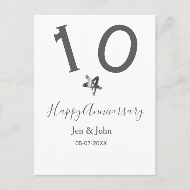 Postal Feliz 10º aniversario nombre fecha estrella de met (Anverso)